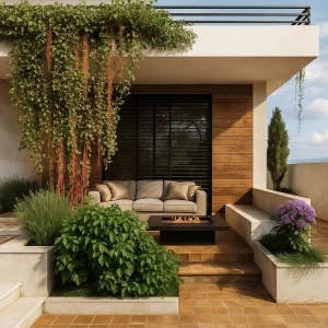Private terrace surrounded by greenery and canopy, offering emotional protection and privacy