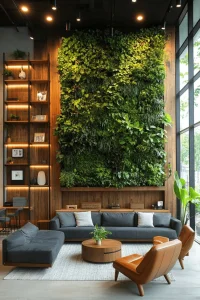 Indoor green wall in biophilic interior design