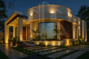 Luxury contemporary villa with composite geometry and material contrast