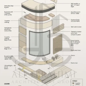 Overall composition of modern villa blending luxury and natural context