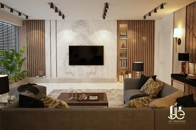 "Modern living room interior design with minimalist furniture and natural lighting — Haven Interior project"