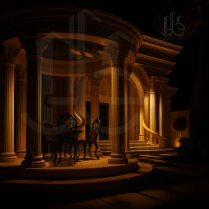 alt="The Corinthian Residence exterior view – Luxury Classical Architecture with Corinthian columns designed by Ali Ebrahimi in Khonj, Fars."