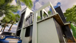 Structural framework of the loft bedroom during renovation.