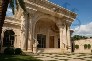 alt="Interior staircase and balustrade detail of The Corinthian Residence – sculptural design expressing classical elegance."
