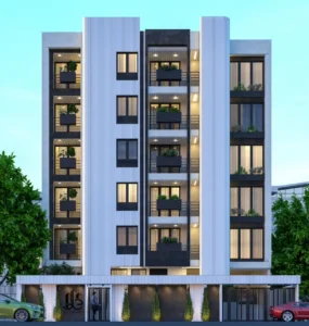 Nighttime View of Linea Tower with Integrated LED Lighting Highlighting Vertical Rhythm