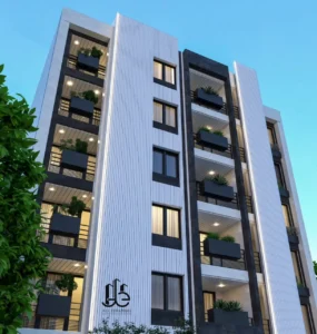 Close-Up of White Rib-Like Panels and Dark Structural Frames on Linea Tower Facade