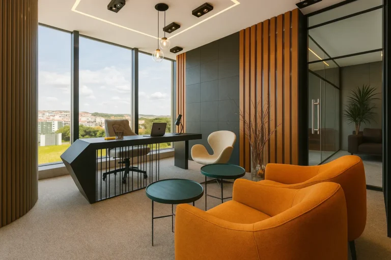 Modern lawyer office interior in Dubai with natural wood accents